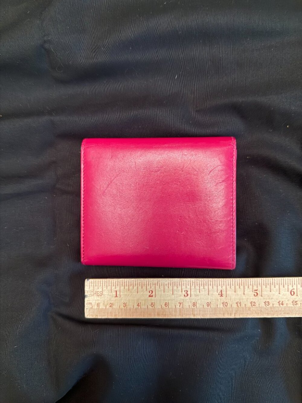 Saint Laurent Paris YSL Fuchsia Pink Leather Compact Trifold Wallet - Picture 2 of 3